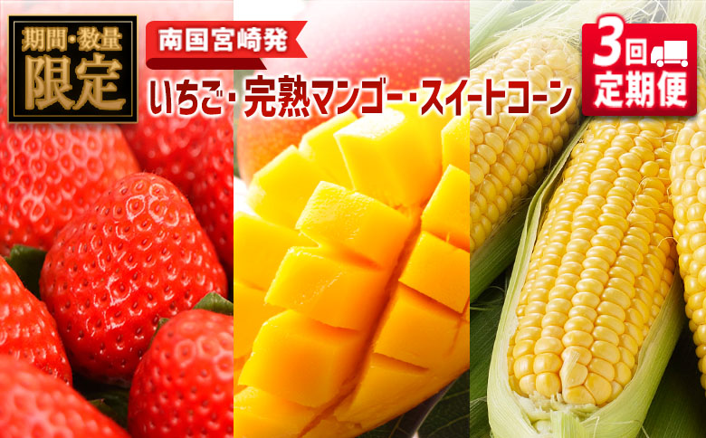 ◆「南国宮崎発」　いちご・完熟マンゴー・スイートコーン　3回定期便