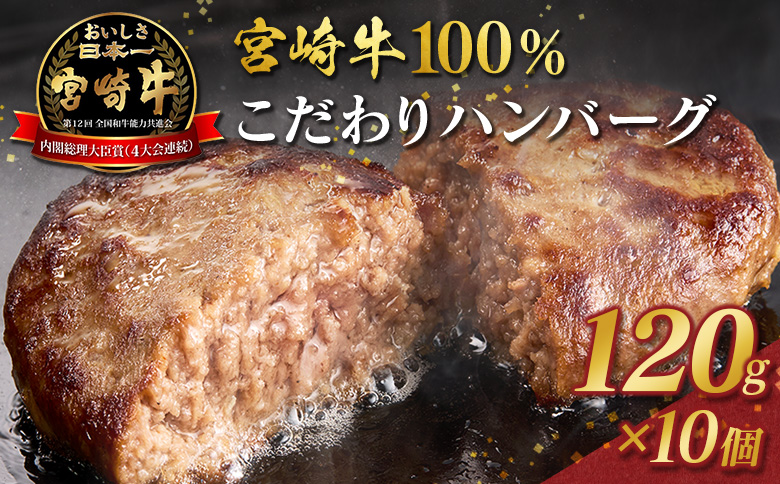 宮崎牛100% こだわり ハンバーグ 120g×10個 国産 黒毛和牛 惣菜