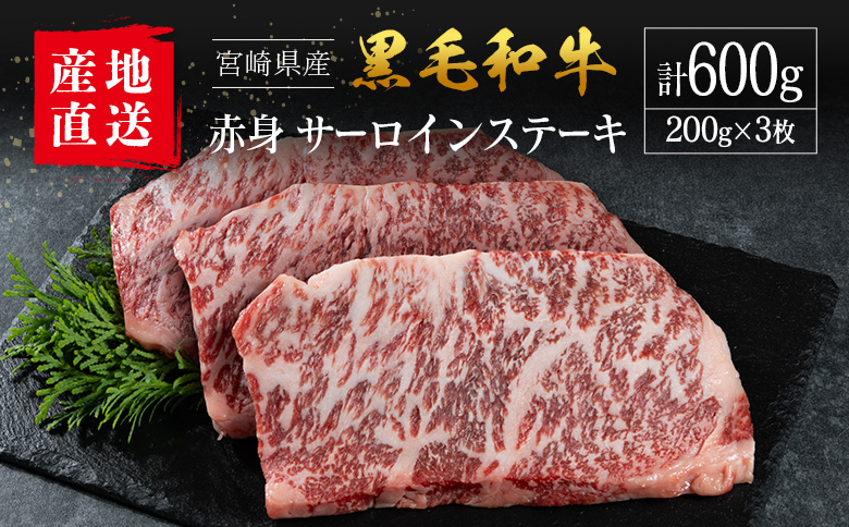 【産地直送】宮崎県産 国産 黒毛和牛 赤身 サーロインステーキ 200g×3枚