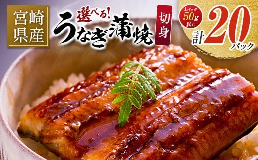 宮崎県産 うなぎ 蒲焼 切身 20パック 計1kg 個包装 国産 鰻 20枚 切身20パック（計1kg）