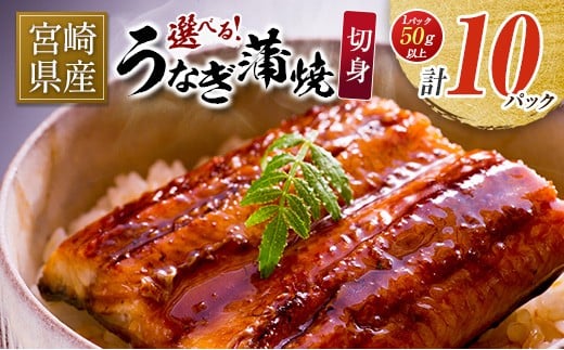 宮崎県産 うなぎ 蒲焼 切身 10パック 計500g 個包装 国産 鰻 10枚 切身10パック（計500g）