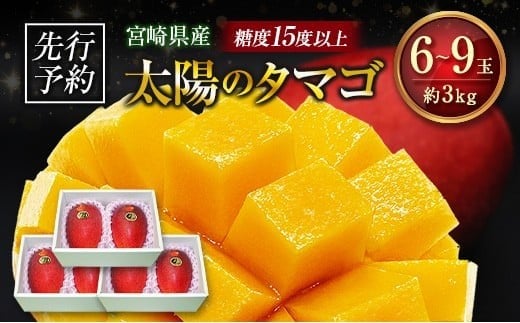 ≪先行予約≫ 宮崎県産 完熟マンゴー「太陽のタマゴ」約3kg 計6～9玉 2026年発送 ブランド 南国 トロピカル フルーツ 果物 くだもの 化粧箱入り 約3kg（2～3玉×3箱）