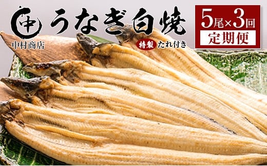 ＜定期便＞5尾×全3回 国産 うなぎ 白焼 有頭 計2.7kg以上（1回あたり 計905g以上） たれ付き 宮崎県産 鰻 中村商店