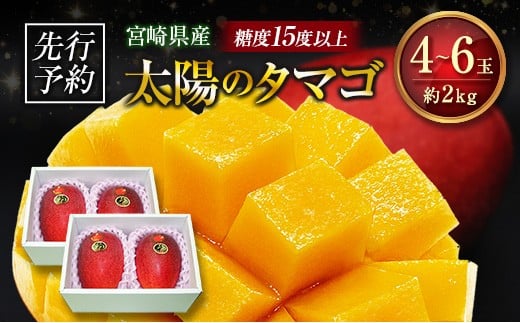 ≪先行予約≫ 宮崎県産 完熟マンゴー「太陽のタマゴ」約2kg 計4～6玉 2026年発送 ブランド 南国 トロピカル フルーツ 果物 くだもの 化粧箱入り 約2kg（2～3玉×2箱）
