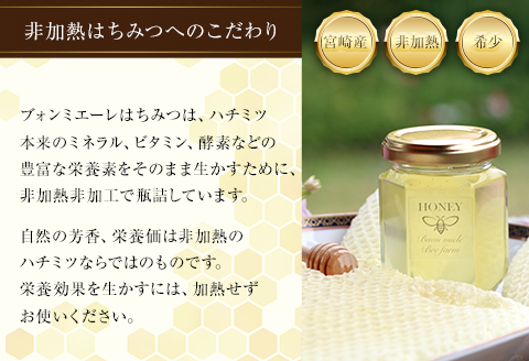 【最速便】【数量・期間限定】宮崎産非加熱ハチミツ(南国青島シリーズ)2～3種 ブォンミエーレ春のハチミツ160g×3本セット 蜂蜜 国産 非加熱