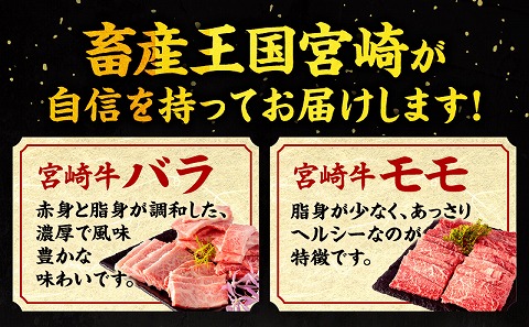 宮崎牛バラ焼肉400g×1、宮崎牛モモ焼肉400g×1、宮崎県産豚バラ焼肉500g×1、宮崎県産黒毛和牛こま切れ100g×2