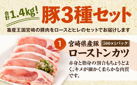 宮崎県産 豚ロース トンカツ 5枚 豚ロース しゃぶ 500g×1 豚ヒレ トンカツ 400g×1