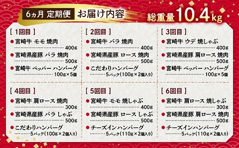 宮崎牛・宮崎県産豚・ハンバーグが毎月届く！ミヤチク堪能定期便(総重量10.4kg)