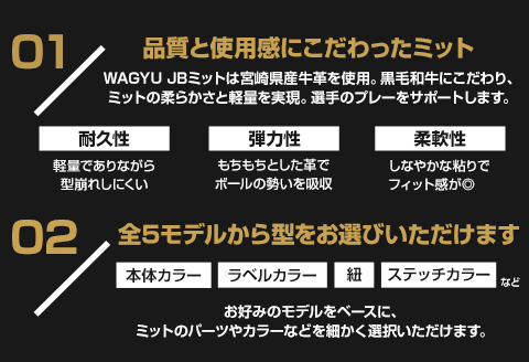 宮崎県産牛革使用 WAGYU JB硬式用オーダーミット