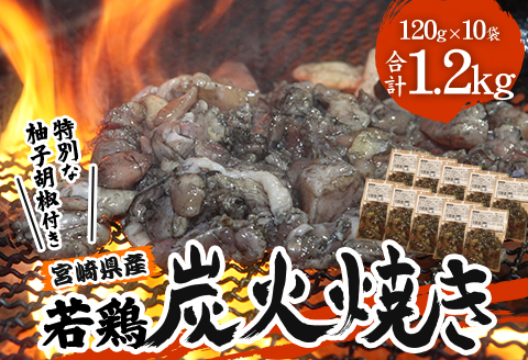  宮崎の名店「小料理ひゅう」県産若鶏炭火焼き冷凍パック 120g×10袋