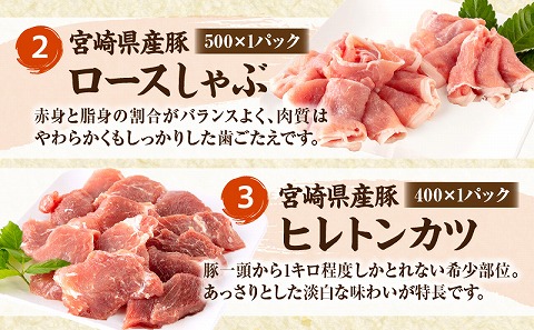 宮崎県産 豚ロース トンカツ 5枚 豚ロース しゃぶ 500g×1 豚ヒレ トンカツ 400g×1