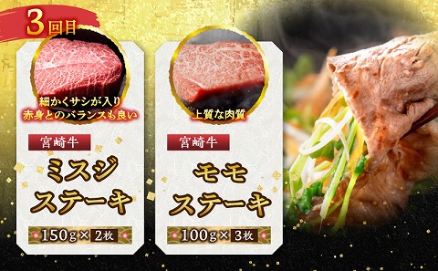 ステーキ・焼肉・焼きしゃぶ 宮崎牛食べ比べ定期便(総重量1.7kg)