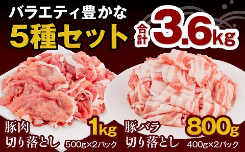 宮崎県産豚肉5種 合計3.6kgセット