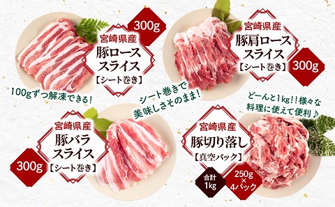 宮崎県産豚 しゃぶしゃぶ 切り落し セット 合計1.9kg