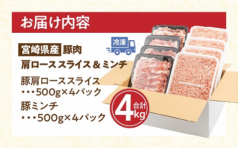 宮崎県産豚肉肩ローススライス&ミンチ 合計4kgセット
