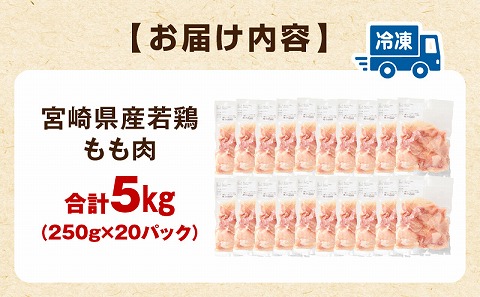 宮崎県産若鶏 もも肉 5kg（250g×20パック）