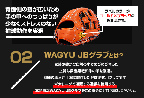 宮崎県産牛革使用 WAGYU JB 硬式用 グラブ 内野手用 JB-004(オレンジ/右投げ用)