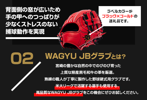 宮崎県産牛革使用 WAGYU JB 硬式用 グラブ 内野手用 JB-004(パワーオレンジ/右投げ用)