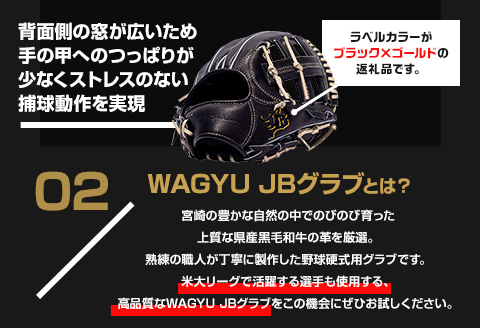 宮崎県産牛革使用 WAGYU JB 硬式用 グラブ 内野手用 JB-004(ブラック/右投げ用)