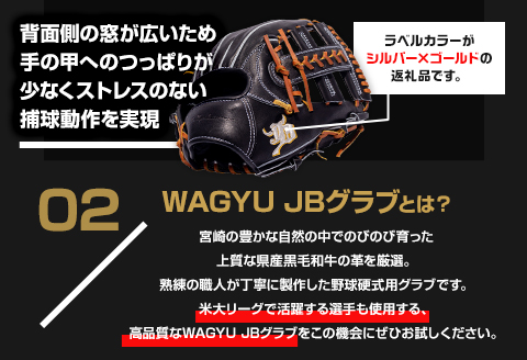 宮崎県産牛革使用 WAGYU JB 硬式用 グラブ 内野手用 JB-006S(ブラック/右投げ用)
