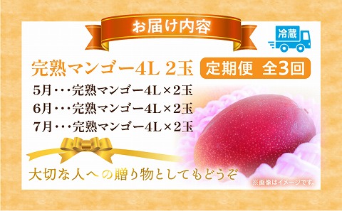 《2026年発送先行予約》【数量・期間限定】完熟マンゴー4L2玉定期便　全3回 くだもの 完熟 フルーツ 定期便