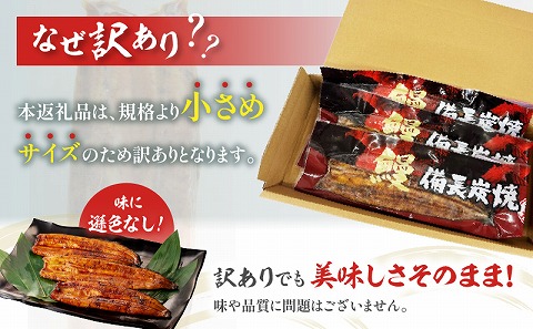 【訳あり】宮崎県産 うなぎ備長炭手焼き蒲焼3尾(300g)
