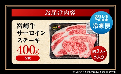 宮崎牛 サーロインステーキ 2枚 合計400g ステーキ サーロイン 焼肉 バーベキュー 焼くだけ 牛肉