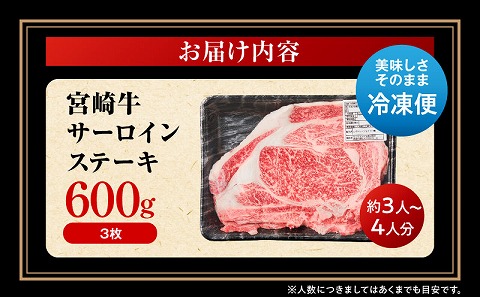 宮崎牛 サーロインステーキ 3枚 合計600g 肉 牛肉 宮崎牛 サーロイン ステーキ ブランド カツレツ 宮崎県 宮崎市