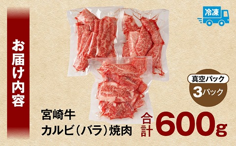 宮崎牛カルビ(バラ)焼肉 合計600g 牛バラ 黒毛和牛 国産牛肉 