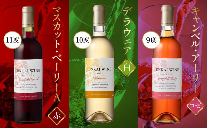 【最速便】雲海ワイン(赤・白・ロゼ)720ml 3本セット 段ボール箱入り ワイン 飲み比べ 赤ワイン 白ワイン ロゼワイン