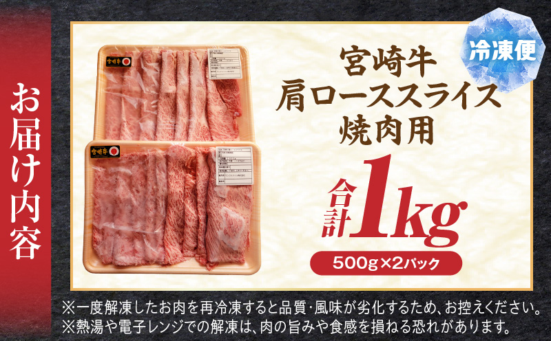 宮崎牛肩ローススライス焼肉用1kg ロース 和牛 焼き肉