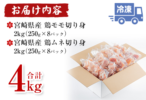 宮崎県産鶏モモ・ムネ切り身 合計4kg