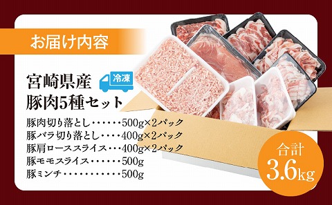 宮崎県産豚肉5種 合計3.6kgセット