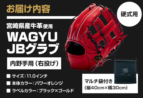 宮崎県産牛革使用 WAGYU JB 硬式用 グラブ 内野手用 JB-004(パワーオレンジ/右投げ用)