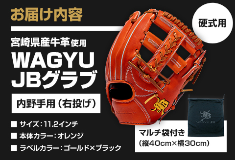 宮崎県産牛革使用 WAGYU JB 硬式用 グラブ 内野手用 JB-006S(オレンジ/右投げ用)