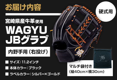 宮崎県産牛革使用 WAGYU JB 硬式用 グラブ 内野手用 JB-006S(ブラック/右投げ用)