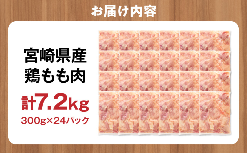 宮崎県産 鶏もも肉 計7.2kg(300g×24パック) 国産 鶏肉 もも肉 もも 肉 カット カット済み 小分け 冷凍 パック 唐揚げ 料理 おかず 300g