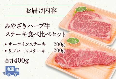 みやざきハーブ牛ステーキ食べ比べセット（サーロインステーキ・リブロースステーキ×各200g）