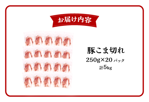 宮崎県産 豚こま切れ:250g×20パック 合計5kg