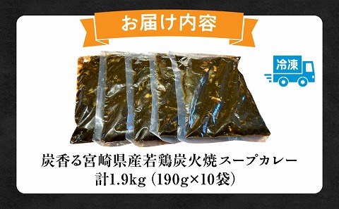 炭香る宮崎県産若鶏炭火焼スープカレー 計1.9kg
