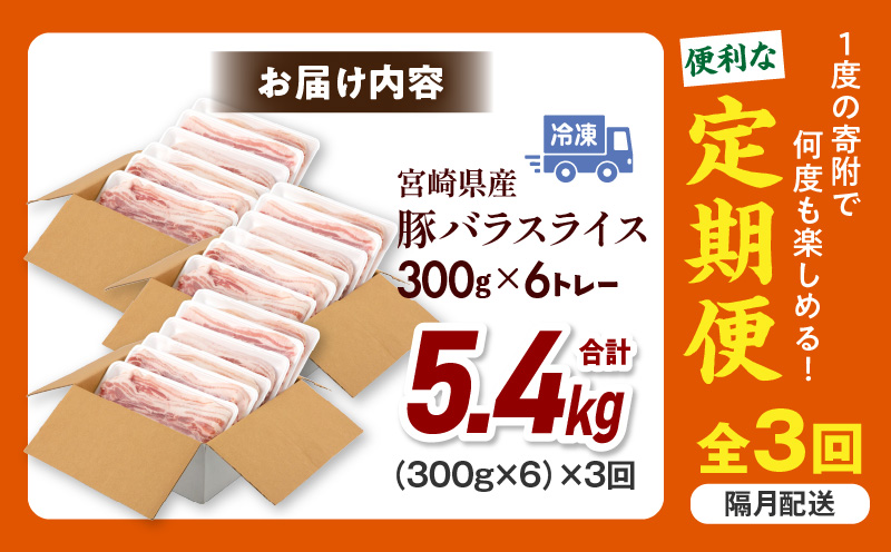 【隔月発送】【3回定期便】宮崎県産 豚バラスライス 計1.8kg 豚バラ スライス 豚肉 肉 冷凍 小分け 畜産王国 上質 豚バラ肉 便利 ジューシー 濃厚 旨み 和食 洋食 中華 グルメ お取り寄せ 人気 宮崎県 宮崎市
