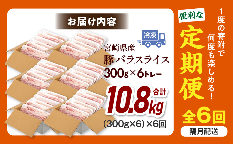 【隔月発送】【6回定期便】宮崎県産 豚バラスライス 計1.8kg 豚バラ スライス 豚肉 肉 冷凍 小分け 畜産王国 上質 豚バラ肉 便利 ジューシー 濃厚 旨み 和食 洋食 中華 グルメ お取り寄せ 人気 宮崎県 宮崎市
