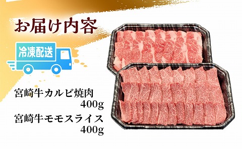 宮崎牛カルビ焼肉・モモスライスセット 計800g 肉 牛 牛肉