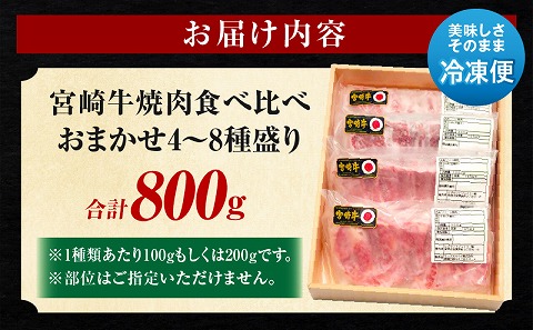 宮崎牛焼肉食べ比べ4種～8種盛り 合計800g 焼肉 最高級 ブランド