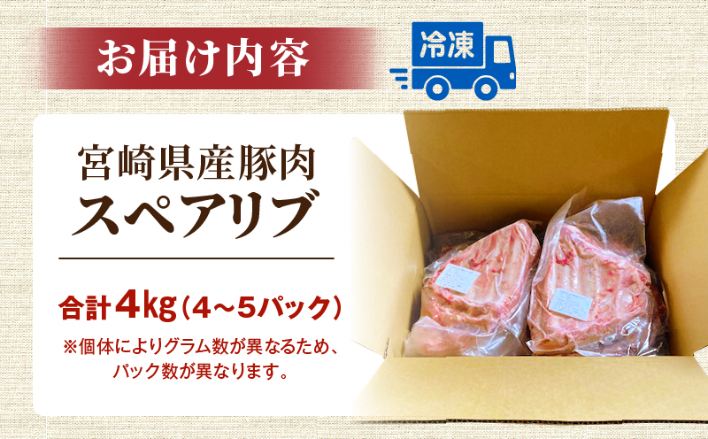 宮崎県産 豚肉スペアリブ 合計4kg 豚肉 スペアリブ 4kg 国産豚肉 国産 おかず 焼肉 BBQ