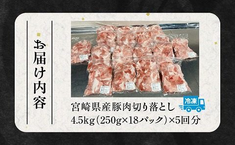 宮崎県産豚肉切り落とし4.5kg定期便　5ヶ月