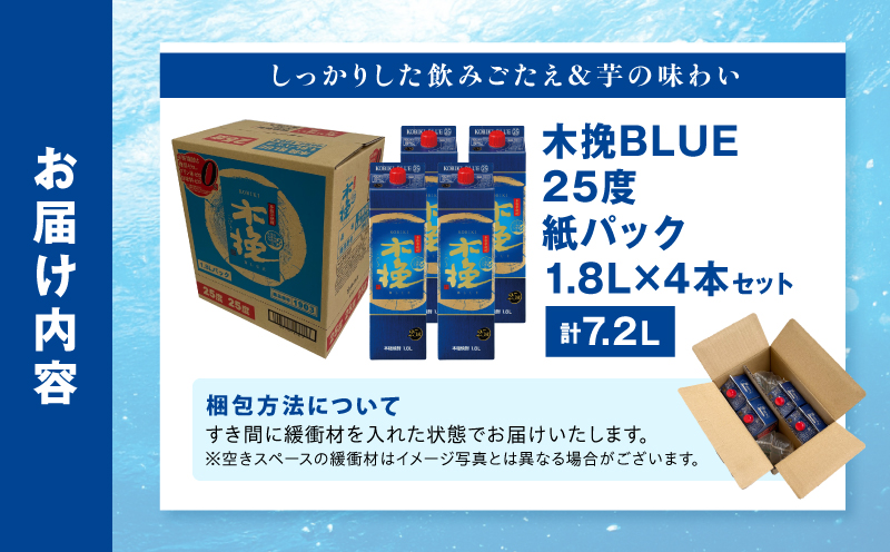 【超最速便】木挽BLUE 25度 紙パック 1.8L 4本セット お酒 アルコール 芋焼酎