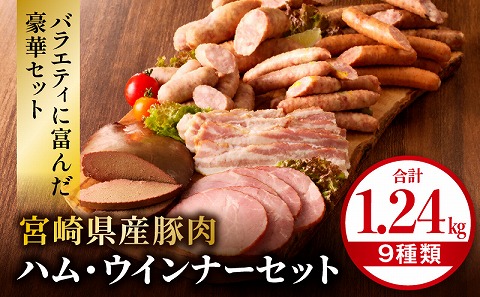 宮崎県産豚肉ハム・ウインナーセット（合計1.24kg 9種類）あらびき スモークレバー ボンレスハム