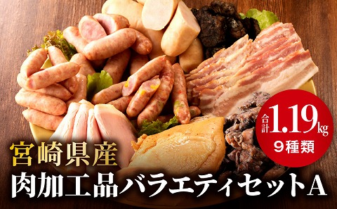 宮崎県産肉加工品バラエティセットA（合計1.19kg 9種類）