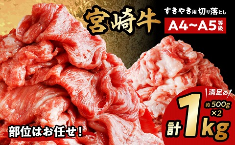 宮崎牛切り落としすき焼き用 計1kg（約500g×2）｜牛肉 国産 和牛｜